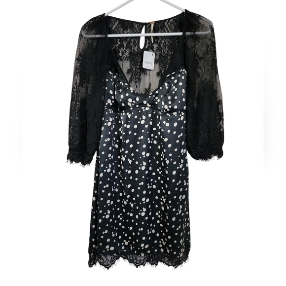 Free people Chic Black Lace Dress with Polka Dots NWT - Picture 1 of 12